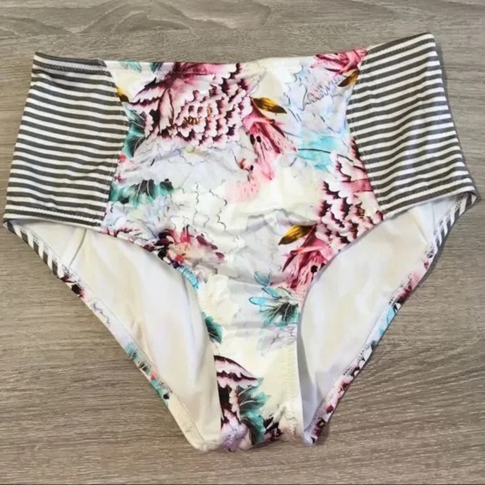 Athleta Floral Stripe High Waist Swim Bottoms - Picture 2 of 4